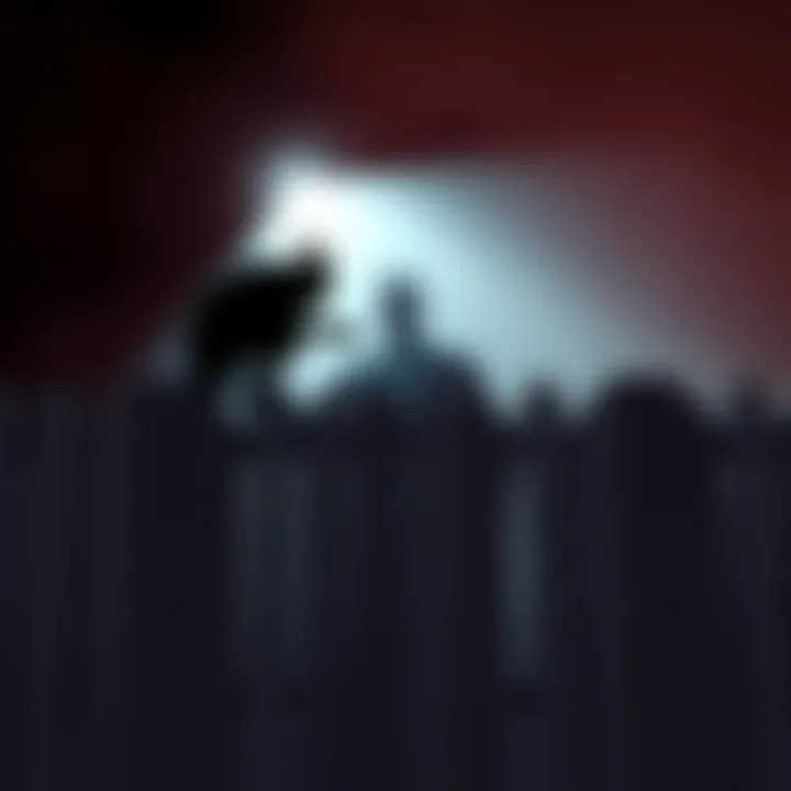 A dark shadow leaps over a wooden fence, with another shadowy figure staring directly at the camera from the other side.