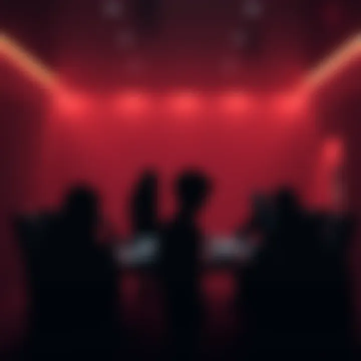 A group of silhouetted figures gathered around a table, discussing plans in a dimly lit room