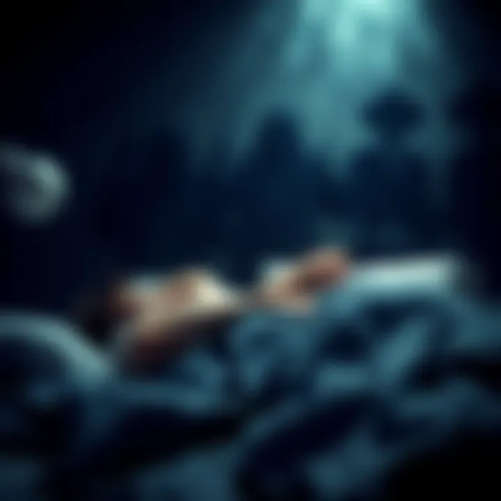 A man lies in bed with a look of confusion as shadowy figures loom over him in a dark room, raising questions about his strange experience during sleep paralysis.