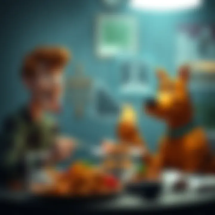 Shaggy and Scooby having a meal with their unique Adam's apples visible