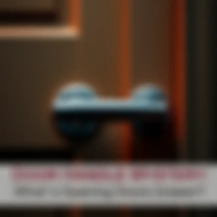 A door handle shaking and appearing to open by itself, creating an eerie atmosphere.