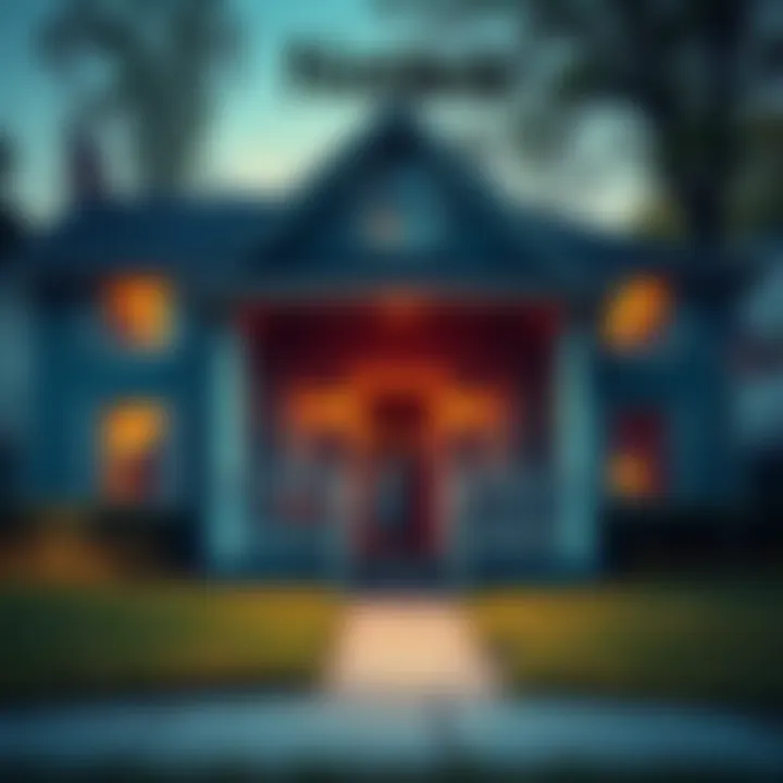 A suburban home with visible shaking effects, showing a family looking scared inside.