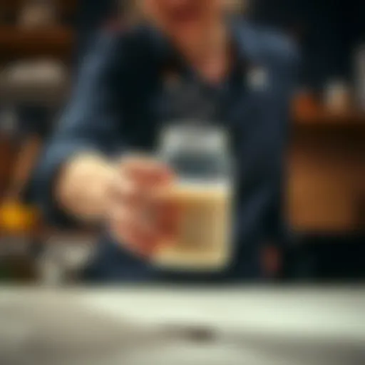 A person holding and shaking a sweetening jar in the kitchen