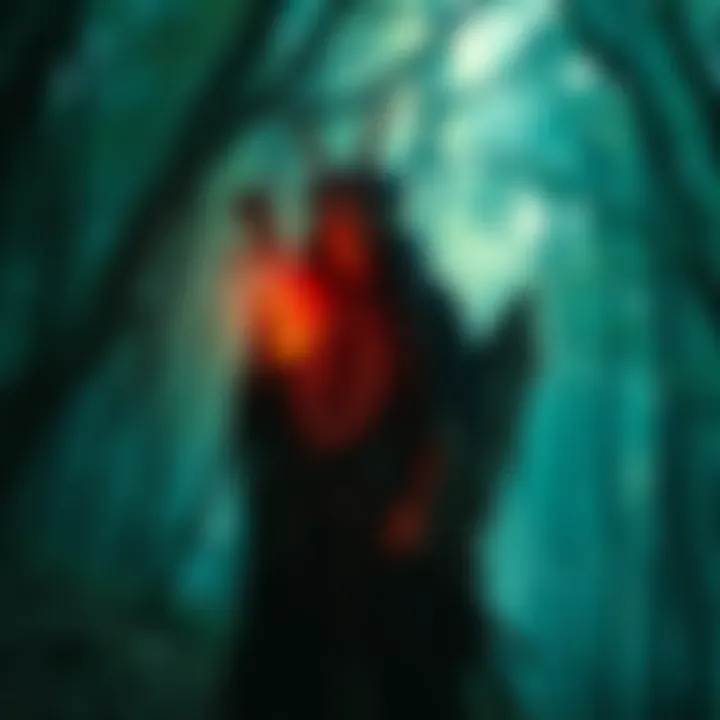 An artistic representation of a shaman in a mystical forest, engaging with ethereal visions of the future.