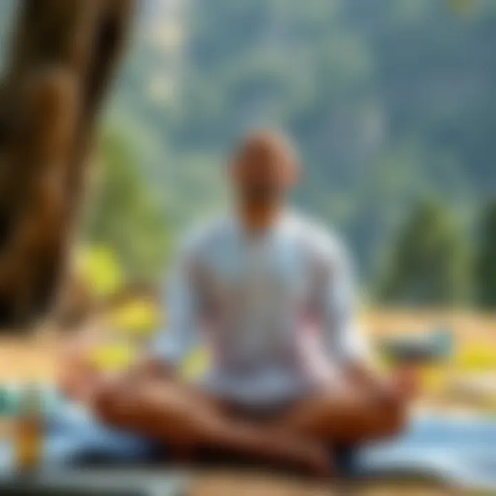 Practicing Shambhavi Mahamudra Kriya A person sitting in a meditative pose, practicing Shambhavi Mahamudra Kriya with a serene expression in a natural setting.