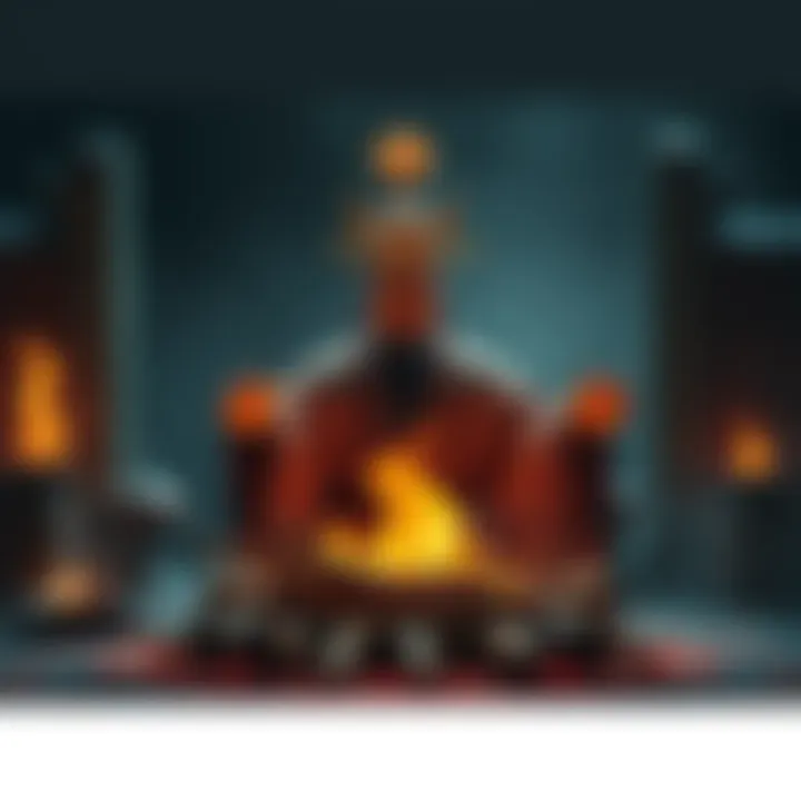 A Shang Dynasty king performing a ritual using bones over a fire to communicate with spirits, surrounded by ancient script and symbols.