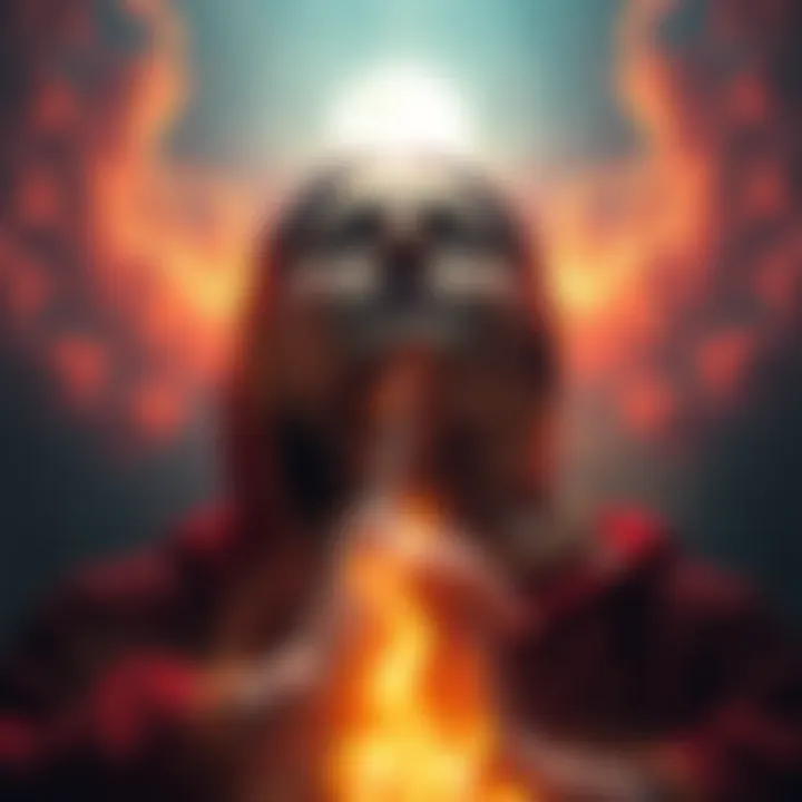 A depiction of Shanti Devi experiencing a transition from darkness to light, symbolizing a near-death experience with a feeling of unity and peace.