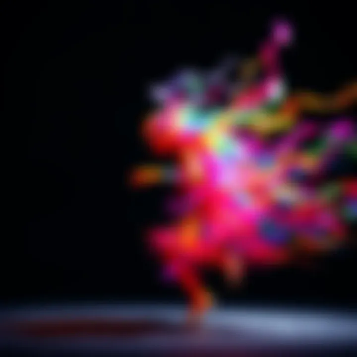 A colorful figure shifting shapes, displaying weird and unusual movements