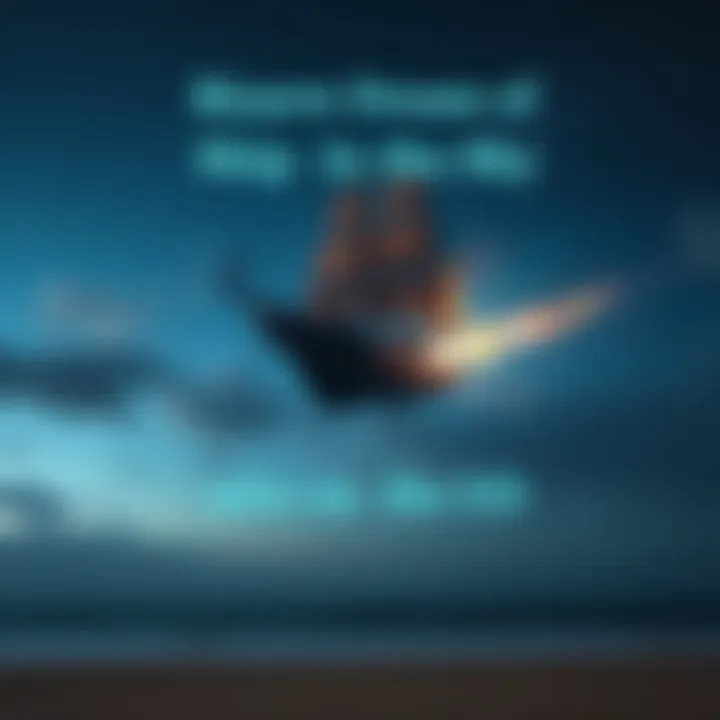 A surreal scene of a flying ship transforming in the starry night sky above a beach.