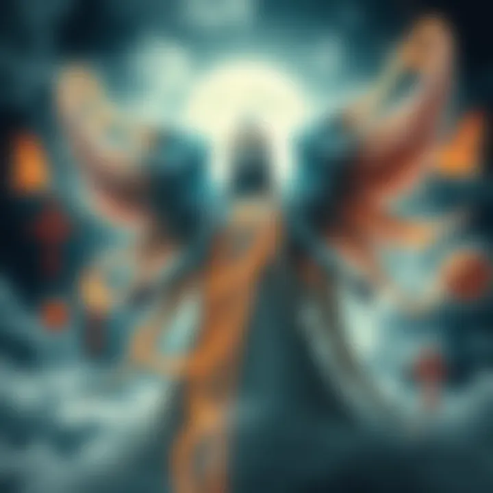 A divine being changing forms, surrounded by moonlight and symbols of creativity, with a warm, maternal presence.