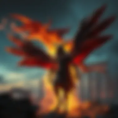 A mythical figure transforming into different forms, symbolizing the legend of nephilim. The background shows ancient ruins, emphasizing the historical context.