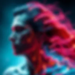 A person transforming into a different form, showcasing the concept of physical shapeshifting with vibrant colors and fluid movements