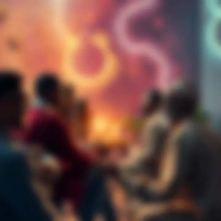 A group of people discussing their dreams related to Kemetism in a warm and welcoming setting.