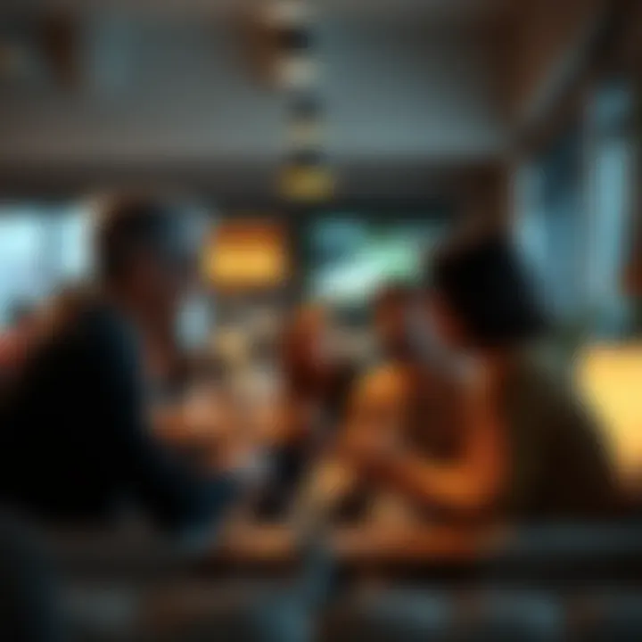 A group of people discussing life experiences and sharing advice in a warm, inviting setting