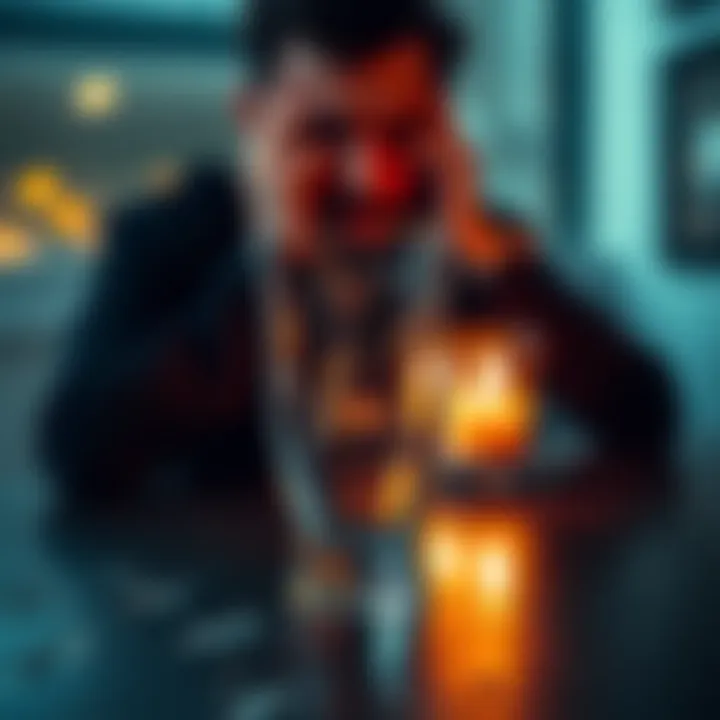 Shattered glass during breakup talk A broken glass on a table with a distressed person looking over it