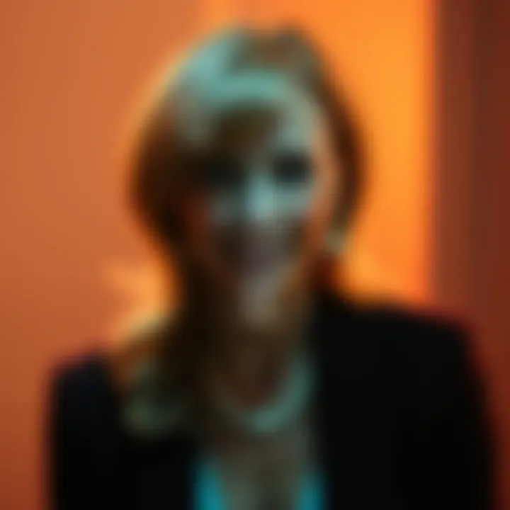 Photo of Shelly Miscavige, wife of Scientology leader, with a faded background indicating her absence. A question mark overlays the image, symbolizing uncertainty about her fate.