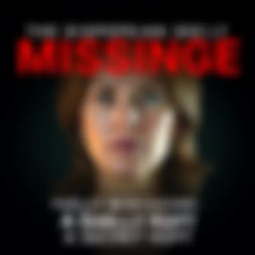 A portrait of Shelly Miscavige, a woman with brown hair and a serious expression, surrounded by a dark, shadowy background, symbolizing the secrecy surrounding her disappearance.