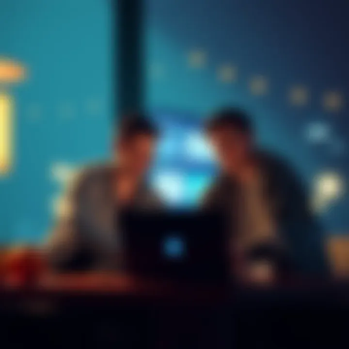 A group of people gathered around a laptop discussing their favorite shifter topics after Amino's closure