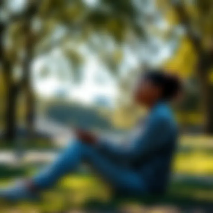 Person practicing shifting techniques during the day Individual seated comfortably in a sunny park, practicing shifting methods with a focused expression