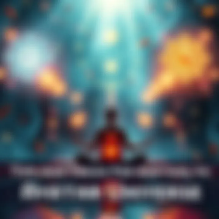 A person sitting cross-legged in a serene environment, surrounded by glowing symbols and floating elements representing the Avatar universe