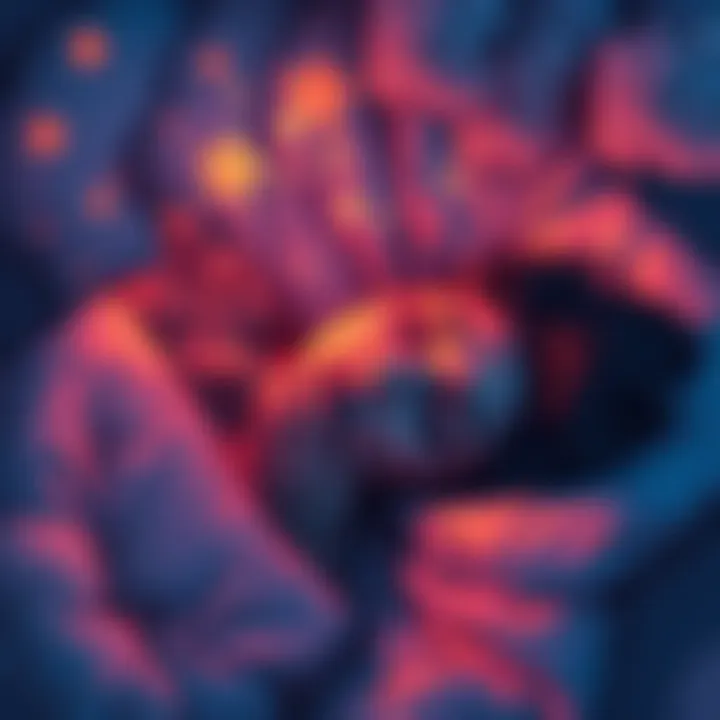 A person lying in bed with a dreamy expression, surrounded by clouds and stars, representing the idea of shifting and dreams.