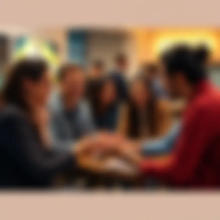 A group of people discussing their first-time shifting experiences, sharing emotions and locations in a friendly setting