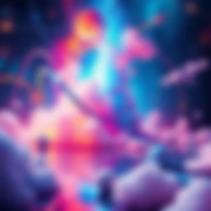 An abstract representation of the Law of Attraction and lucid dreaming, featuring a cosmic background with vibrant colors and dream-like elements.