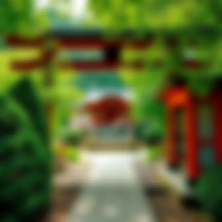 Shinto Shrine in Northeast US A serene Shinto shrine surrounded by lush greenery and tranquil pathways, inviting visitors for a peaceful experience.
