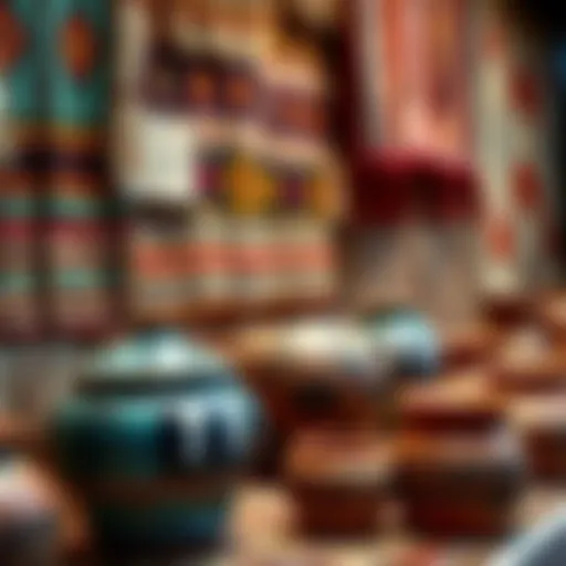 Colorful Shipibo textiles and pottery showcasing spiritual patterns and designs typical of the tribe's traditions