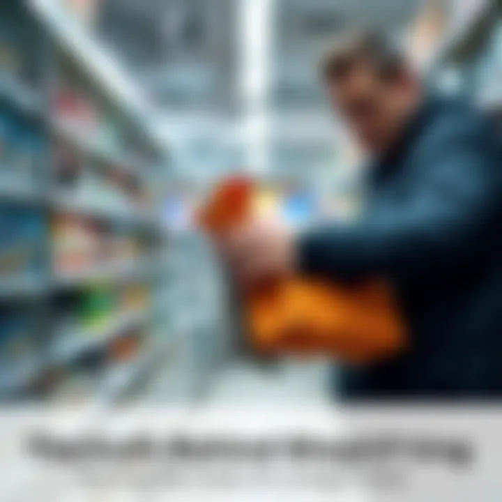 A person discreetly holding items in a store, looking cautious about being seen while shoplifting