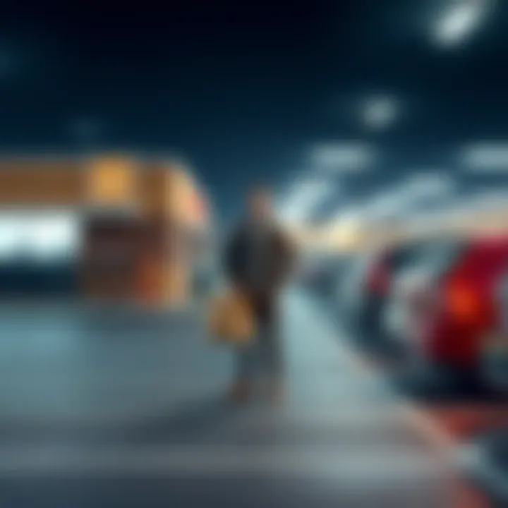 A shopper stands in a grocery store parking lot looking confused after finding a $20 bill that has now disappeared.