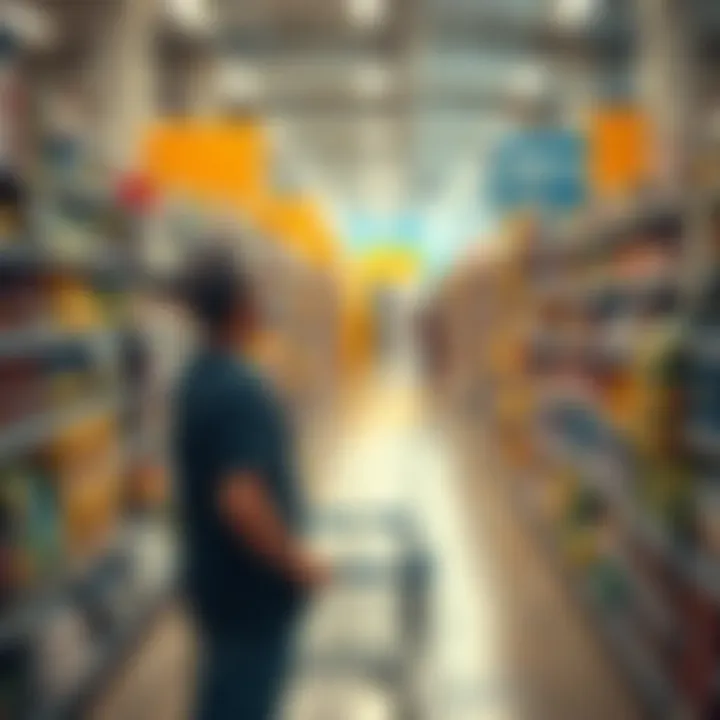 Shopping at Walmart A person shopping in Walmart, reflecting on memories of their late father, surrounded by aisles filled with various products.