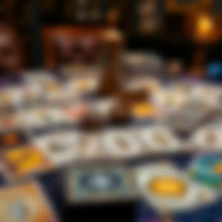 Various tarot decks laid out on a table, featuring the Terra Volatile Tarot prominently in the center, inviting people to share their cards.