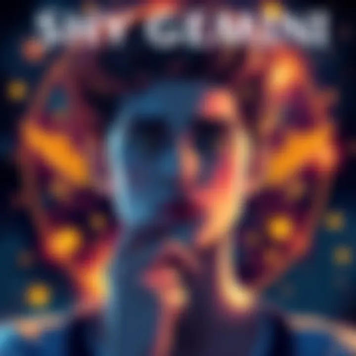 A person with a thoughtful expression, reflecting the dual nature of Gemini, surrounded by astrological symbols and stars