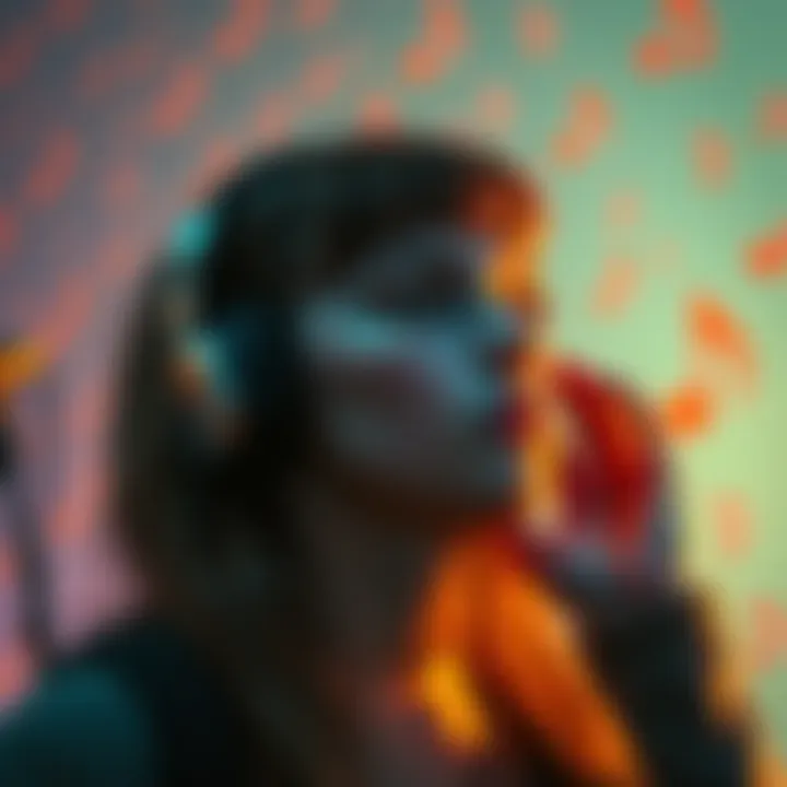 Sia's Cheap Thrills Experience A young person listens to music on headphones, looking thoughtful and nostalgic, with notes of Sia's song in the background.