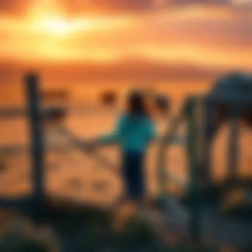 Two siblings stand by a broken fence, looking uneasy as they explore the ranch area, surrounded by nature and livestock.