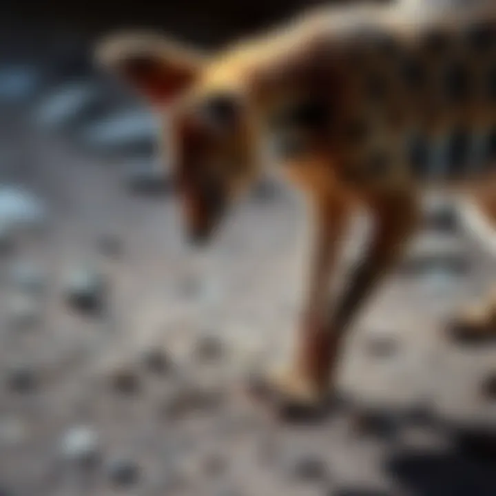 Sick Thylacine Staring at Ground A sad thylacine looking down, showcasing its frail body and lost spirit in a poignant artwork from 2006.