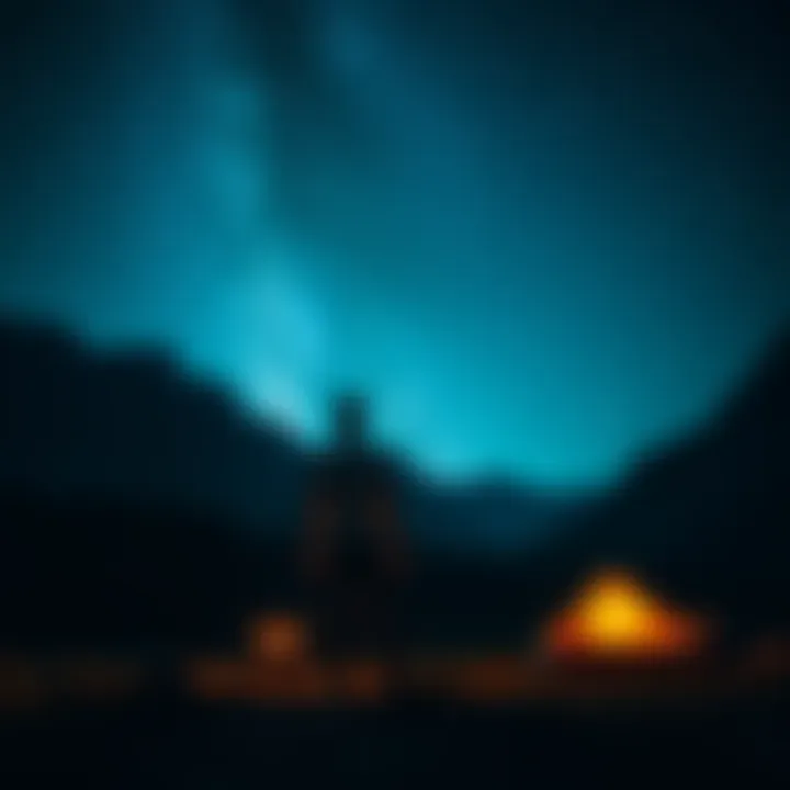 A camper in the Sierra Nevada mountains standing under a starry sky, looking surprised as non-human entities appear nearby.