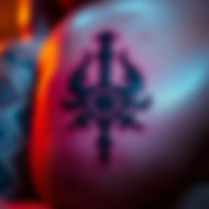Sigil of Asmodeus Tattoo A close-up view of a Sigil of Asmodeus tattoo on skin, symbolizing power and desire.