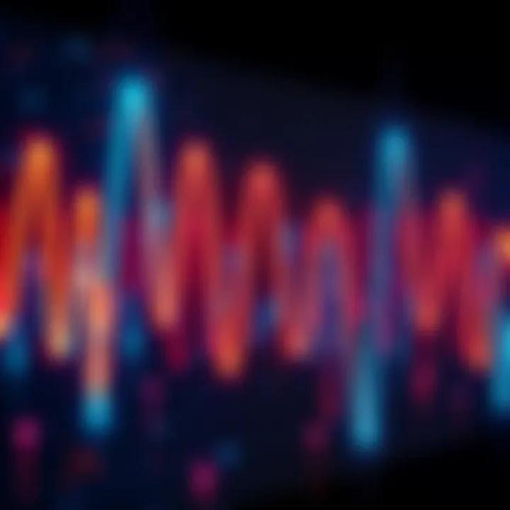 Signal Waves on a Screen Representation of structured bursts of 1420 MHz signals on a digital display