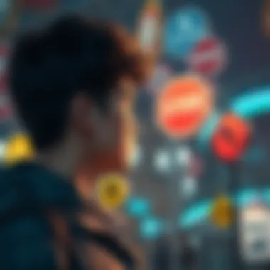 A person looking at various signs and symbols, pondering their meaning in daily life.