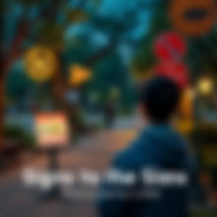 A person looking at various signs in a community park, noting important indicators for 2025 decisions.