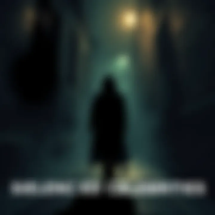 Silenced Celebrities A shadowy figure in a dark alley, symbolizing the sinister forces surrounding celebrity deaths, with faint outlines of famous figures in the background.