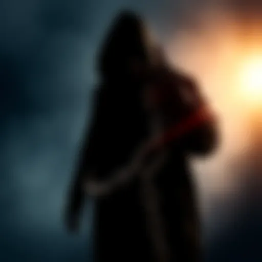 A shadowy figure represents the Toy Box Killer, with broken chains symbolizing trafficking victims' escape from captivity