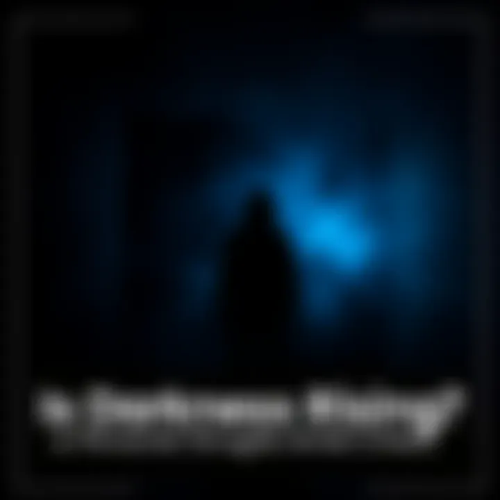 A solitary figure stands in a dimly lit environment, surrounded by shadows, reflecting on feelings of dread and uncertainty.