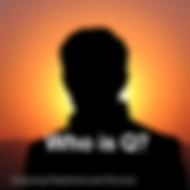 A shadowy figure with a question mark overlay, symbolizing the identity of Q and the surrounding speculation.