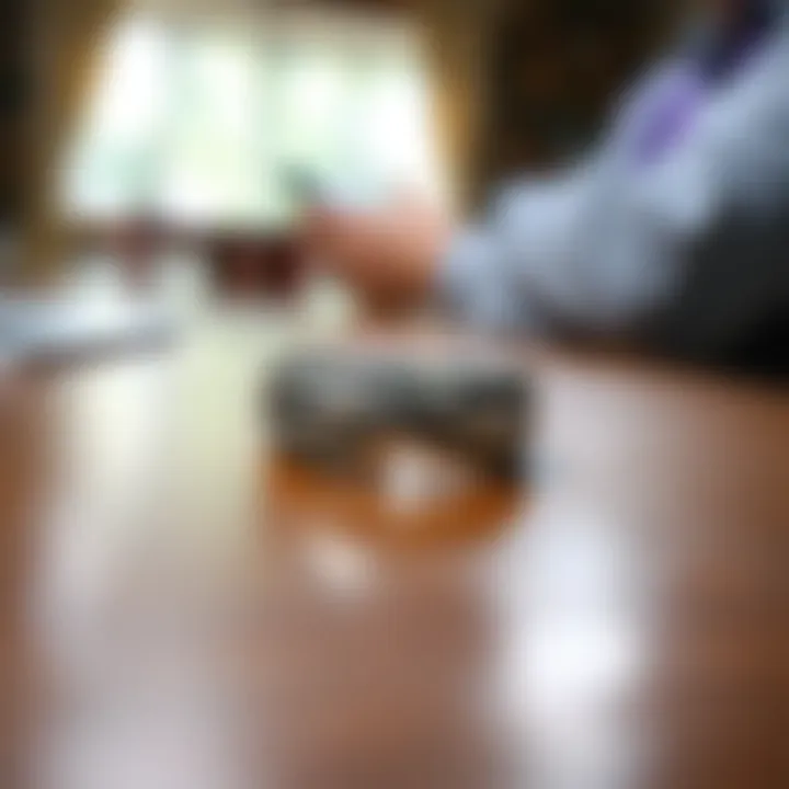 A close-up of a silver ring placed on a wooden table, symbolizing the conversation about offering jewelry and respect.