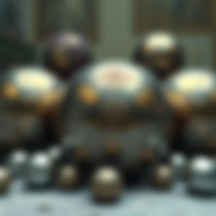 A collection of old paintings featuring silver spheres, highlighting their presence in various historical artworks.