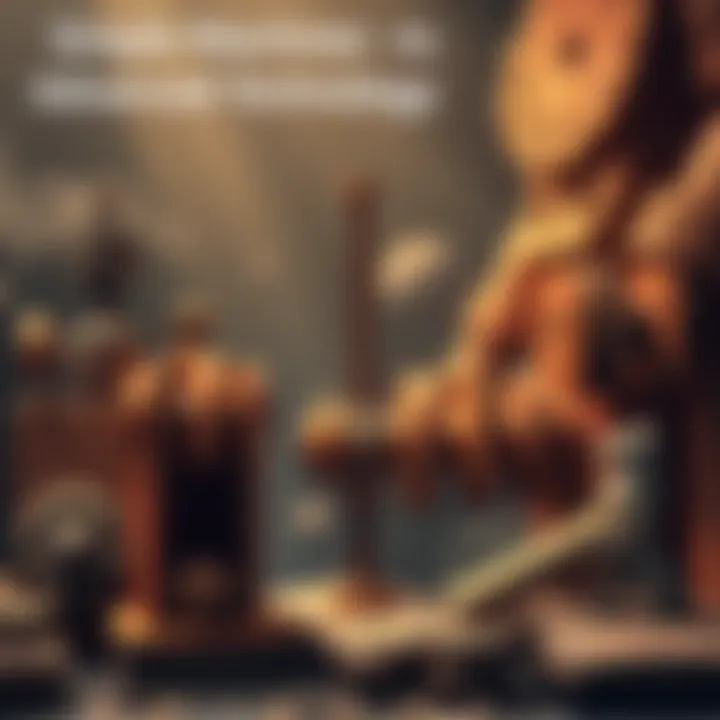 A comparison of basic machines like levers and pulleys next to illustrations of complex, undefined ancient technologies.