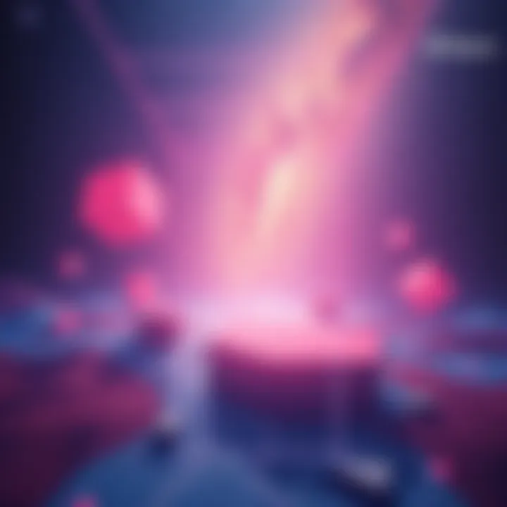 A digital landscape representing a simulated reality with floating geometric shapes and a starry background.